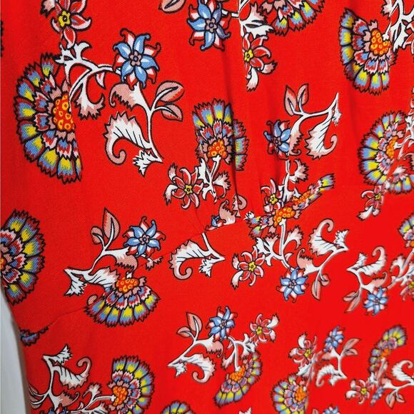 BODEN Short Sleeve Jersey Midi Dress 12R Flame Scarlet Botanical Bunch Floral - Picture 9 of 14